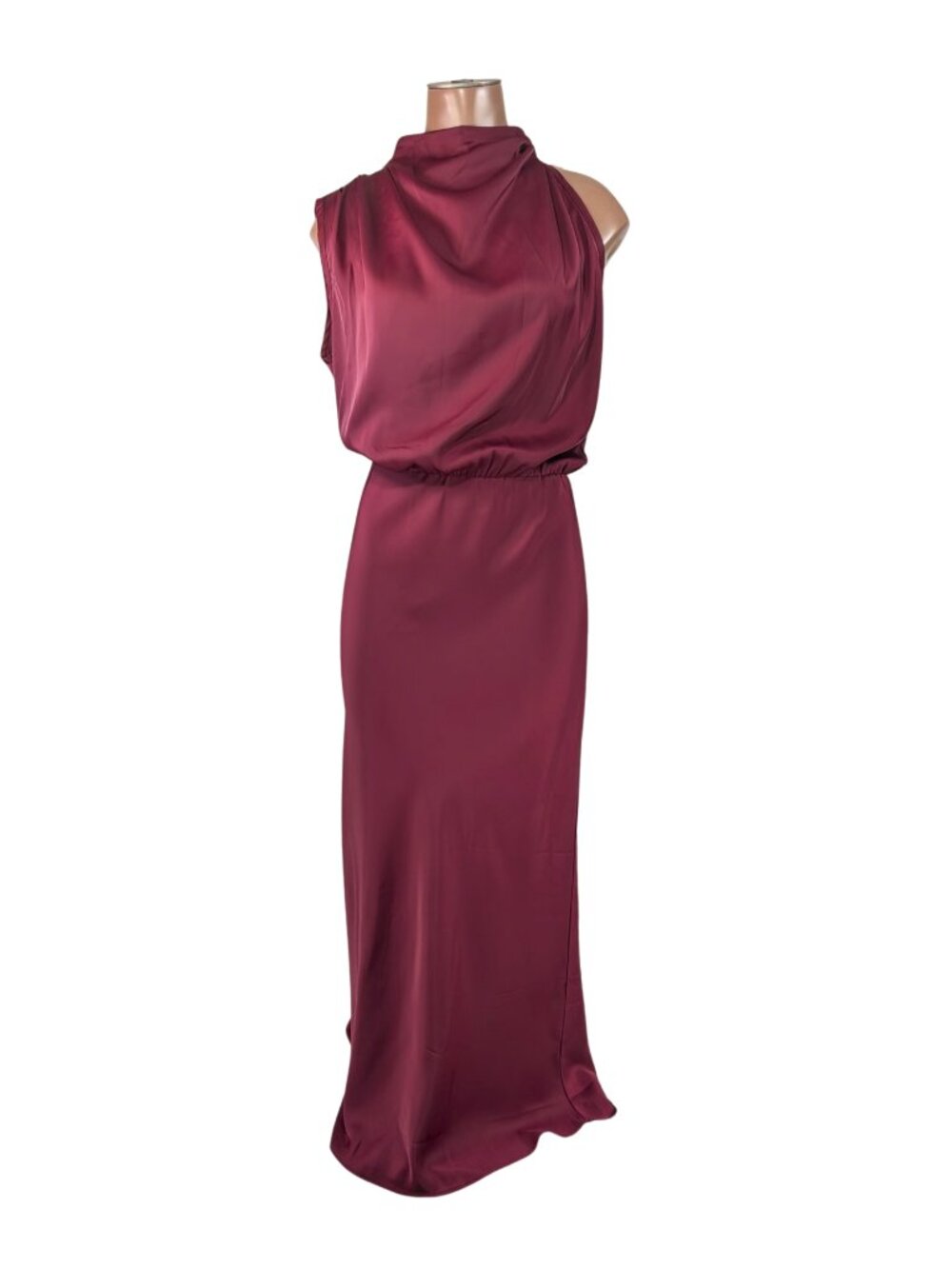 PrettyGarden Med Burgundy Sleeveless Drapey Cowl Neck Unlined Formal Maxi Dress